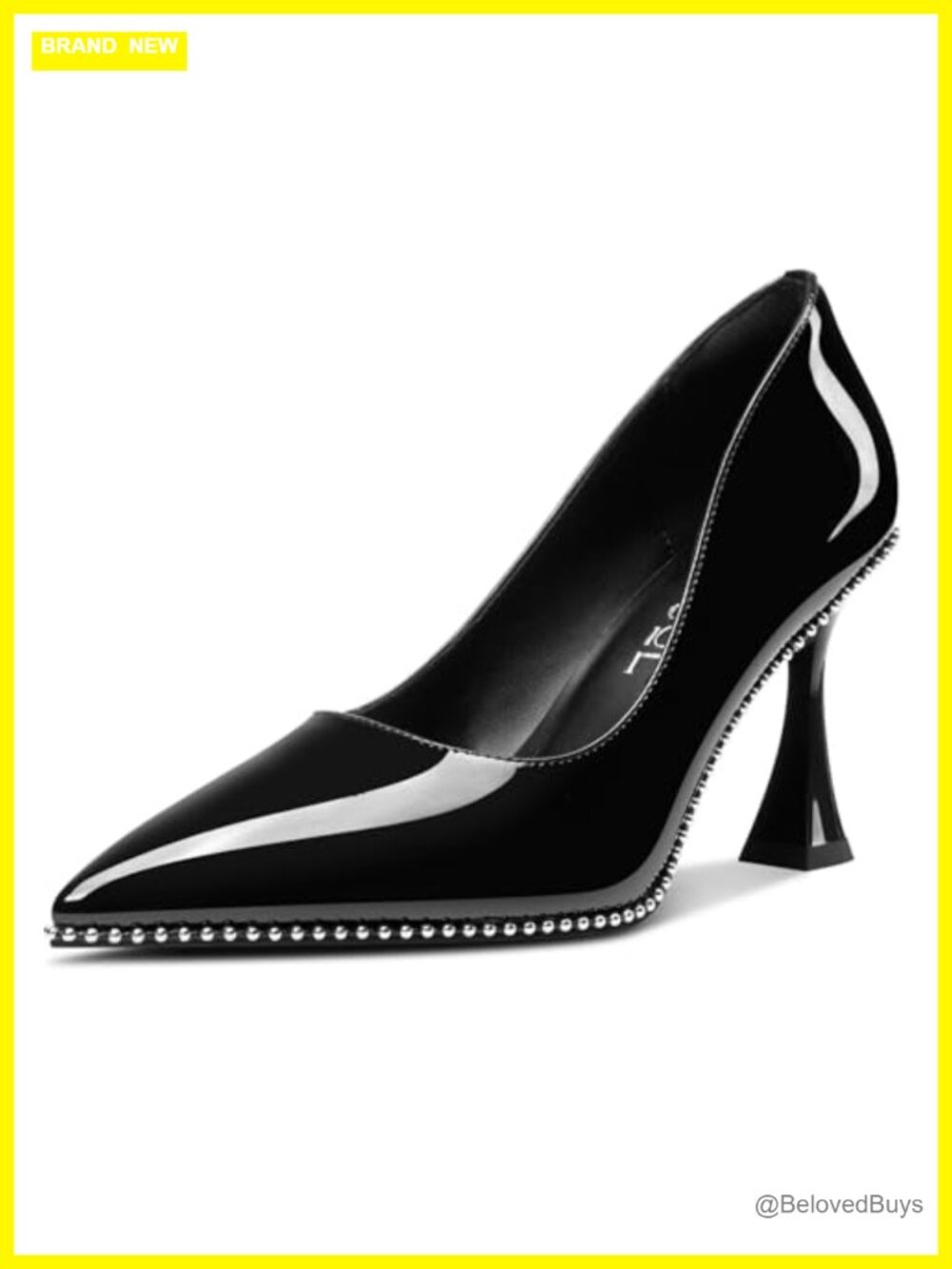 Aachcol Women's Pointed Toe Patent Leather Kitten Heel Slip-On Beaded Party